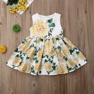Girls Yellow Floral Sleeveless Dress